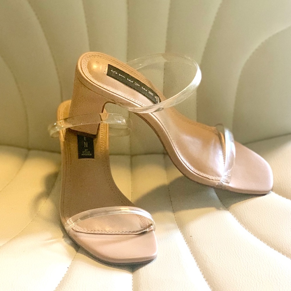 Clear strap blocky heels